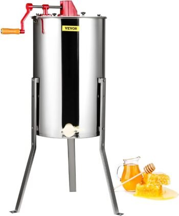 VEVOR 3 Frame Honey Extractor, Stainless Steel Manual Beekeeping Extraction, Honeycomb Drum Spinner with Transparent Lid, Apiary Centrifuge Equipment with Height Adjustable Stand