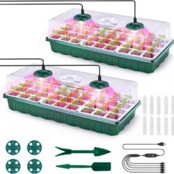 2 Packs Seed Starter Tray with Grow Lights, 72 Cells Silicone Seed Starter Kits with Humidity Dome, 3 Lights for Seed Starting