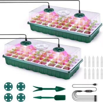 2 Packs Seed Starter Tray with Grow Lights, 72 Cells Silicone Seed Starter Kits with Humidity Dome, 3 Lights for Seed Starting