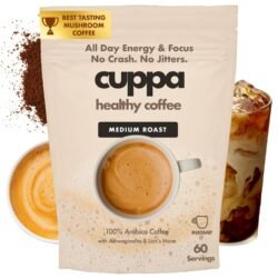 Cuppa Healthy Mushroom Insant Coffee with Lion's Mane & Ashwagandha for All Day Energy & Focus - No Crash or Jitters - Nootropics for Brain Health, Gut Health, Immunity, Stress, Memory + Mood - 60 Servings